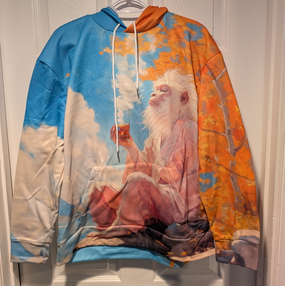 Monkey Zen Style Tea Hoodie Sz.S Unisex